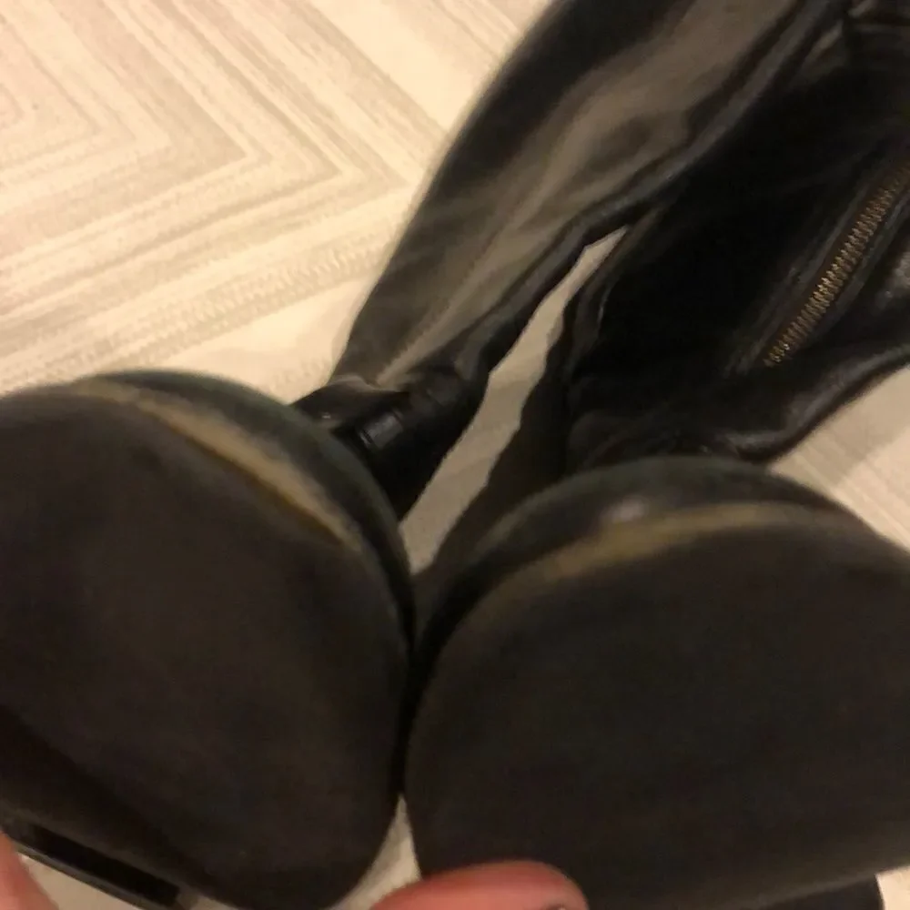 Tory Burch Aaden Black Leather Riding Boots Size 6 Silver Logo Tall Knee High